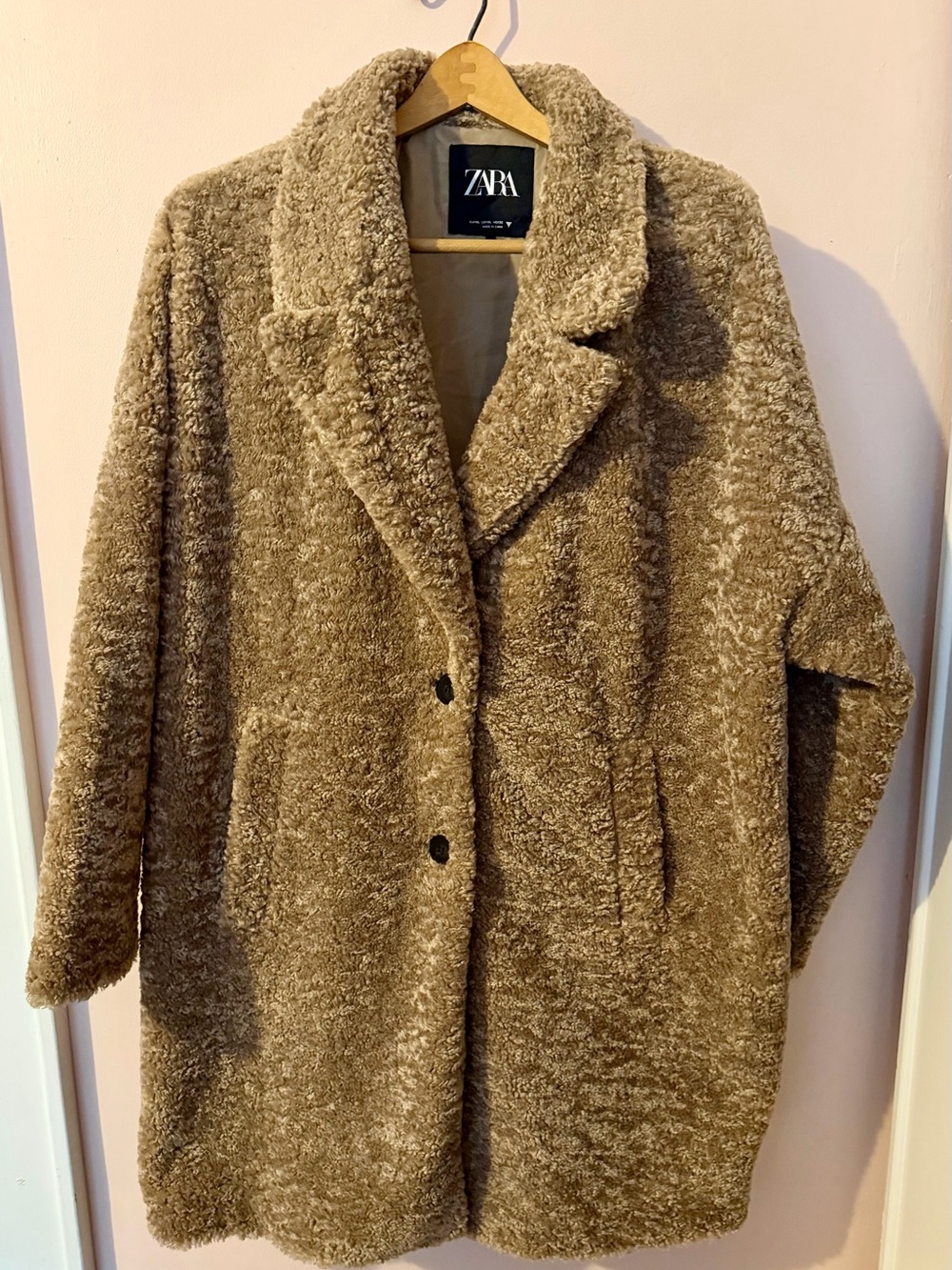 Zara Taupe Teddy Faux Shearling Coat